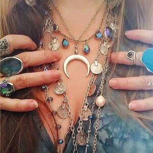 Bohemian Silver Crescent Necklace